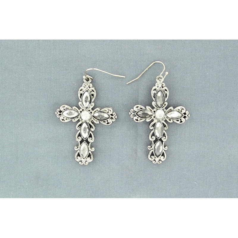 Blazin Roxx Ornate Crystal Cross Earrings