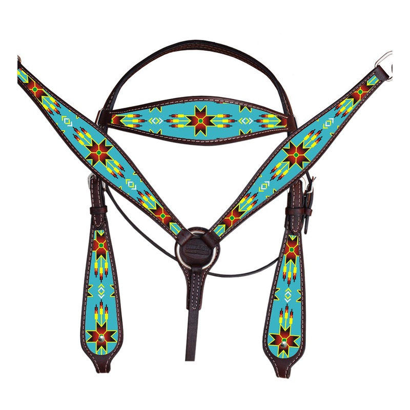 HILASON Western Horse Headstall Breast Collar Set American Leather Brown | Leather Headstall | Leather Breast Collar | Tack Set for Horses | Horse Tack Set