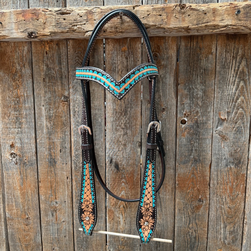Multi Flower V Browband Headstall / Bridle #24378