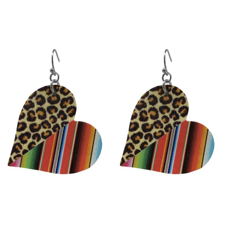 Western Heart Serape and Cheetah Earrings