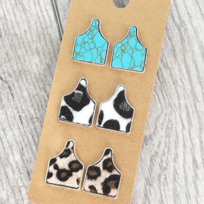 Western Western Cattle Tag Assorted Earring Set
