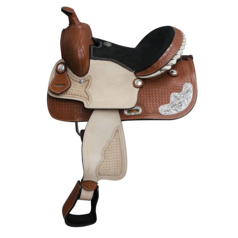 13″ Double T Youth Roping Saddle, Basketweave Tooled, Suede Leather Seat  #628813