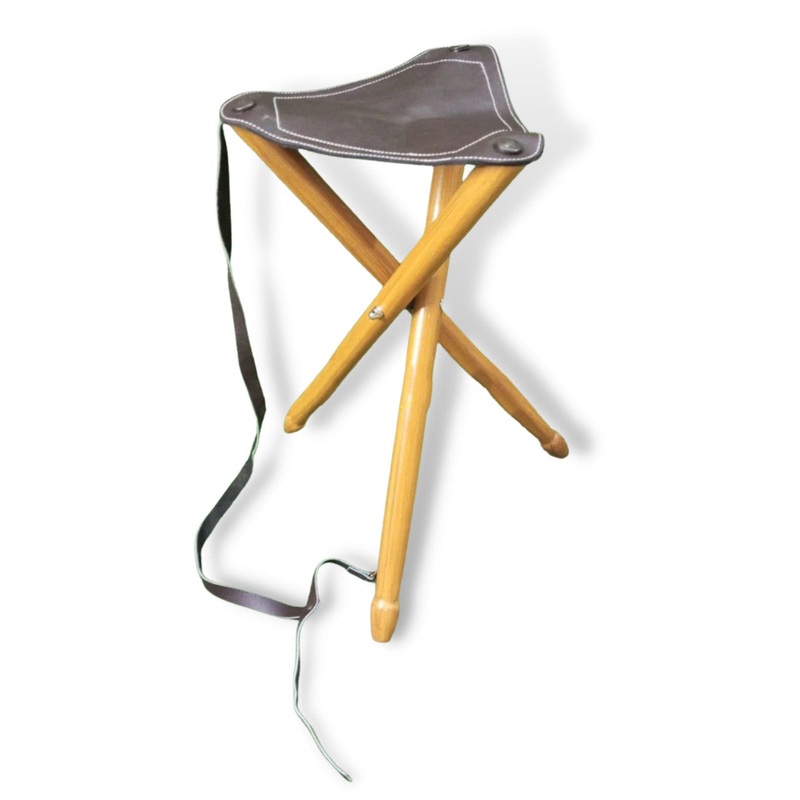 Tripod Camping Stool With Wooden Legs