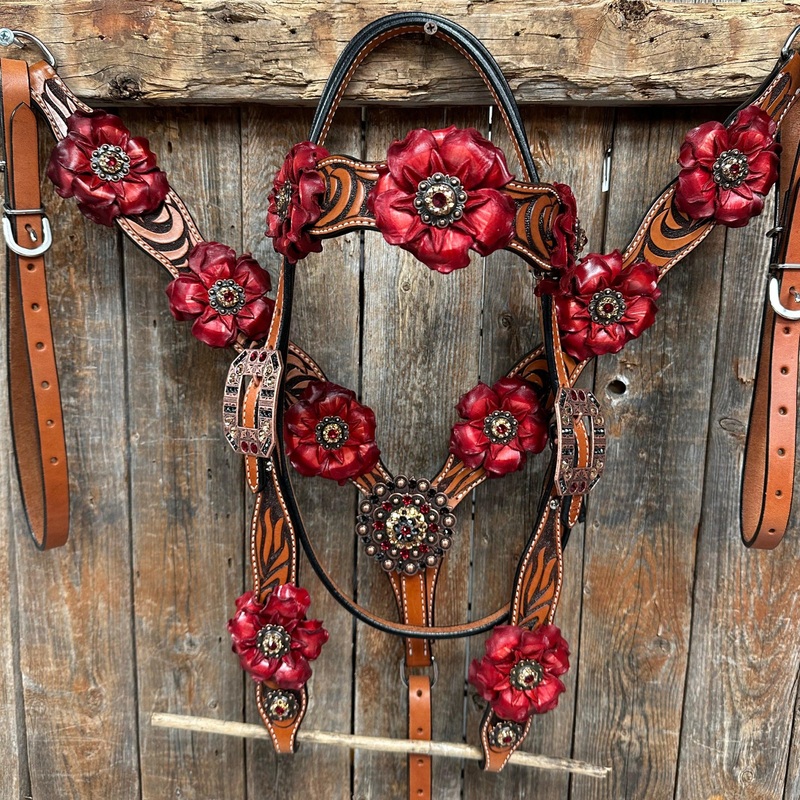 Zebra Ruby Browband / Breastcollar Tack Set #BBBC512