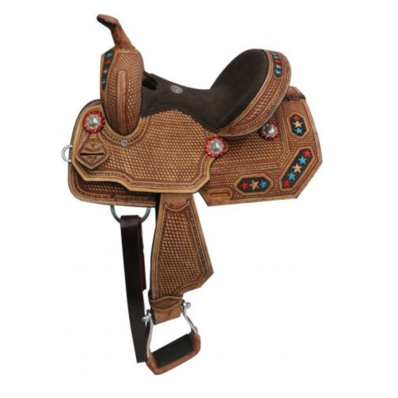 12″ Double T  Youth/Pony embroidered star barrel saddle.