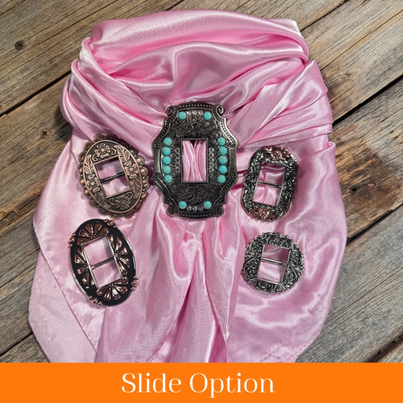 35X35″ Solid Pink Wild Rag / Scarf WRS27 – Buckle Wild Rag Slides – Assorted