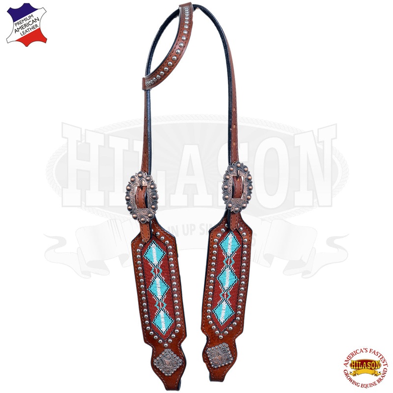 Hilason Western Horse One Ear Headstall Bridle American Leather Turquoise