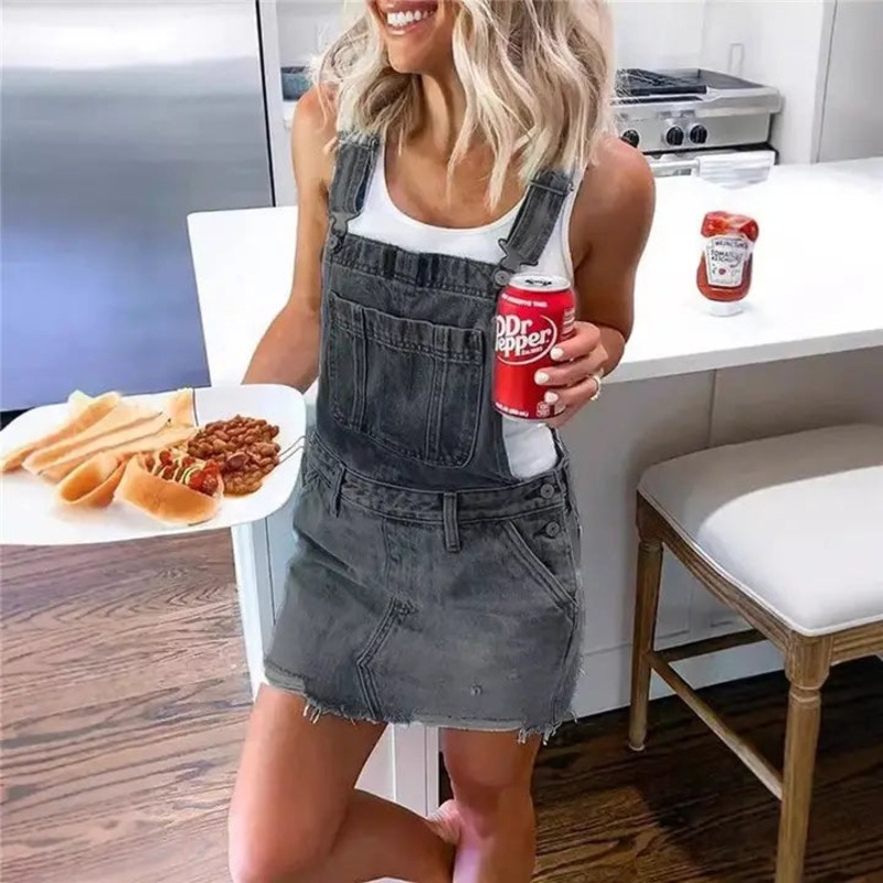 Versatile Denim Overall Skirt