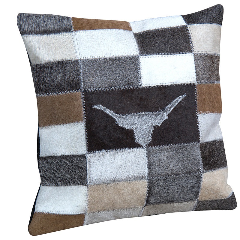 Western Cowhide Leather Hair On Patchwork Cushion Pillow Cover
