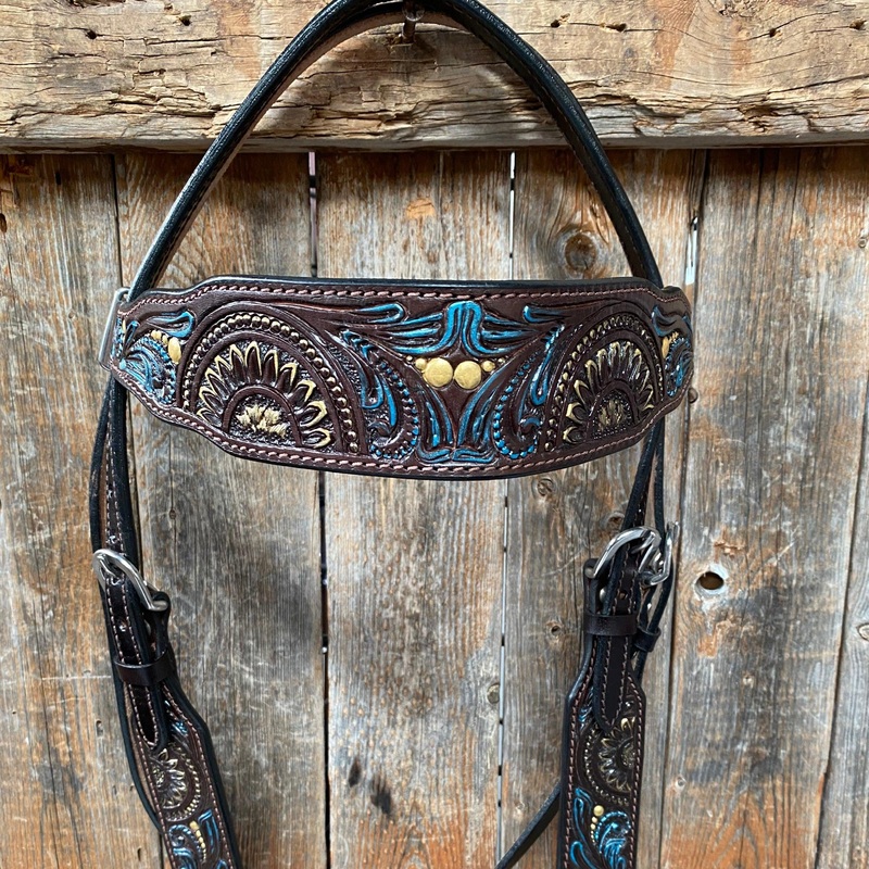 Dark Oil Floral Hand Painted Browband Headstall / Bridle #FK106