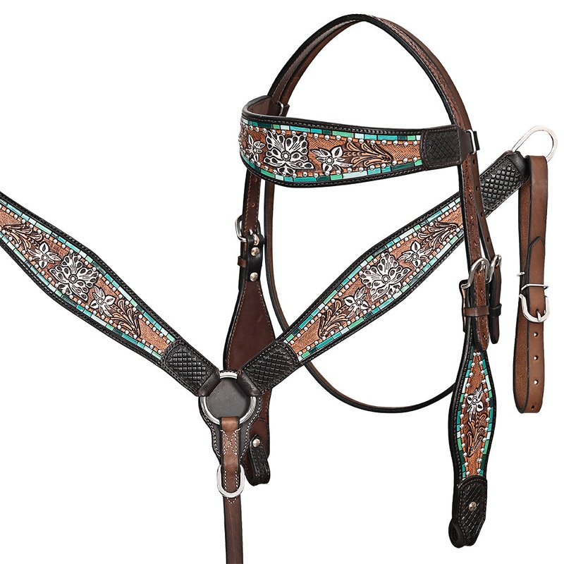 HILASON Western Horse Headstall Breast Collar Leather Brown