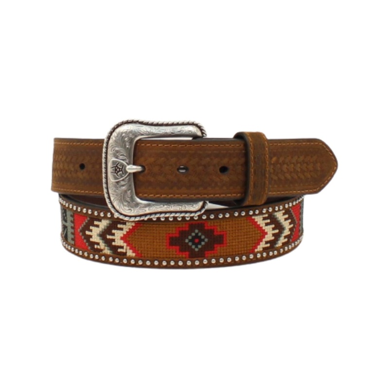 A1033202 Ariat Men’s Embroidered Inlay Round Conchos Belt – Brown
