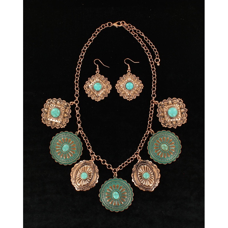 Blazin Roxx Western Concho Disc Necklace And Earrings Set