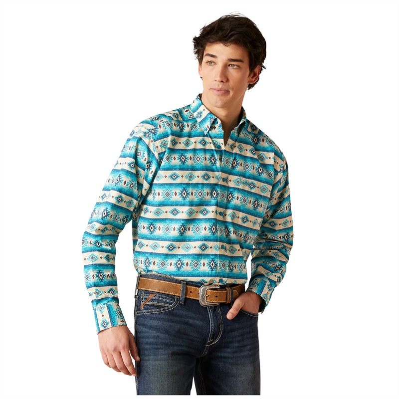 10046225 Ariat Men’s Brent Classic Fit Buttondown Long Sleeve Western Shirt – Sandshell