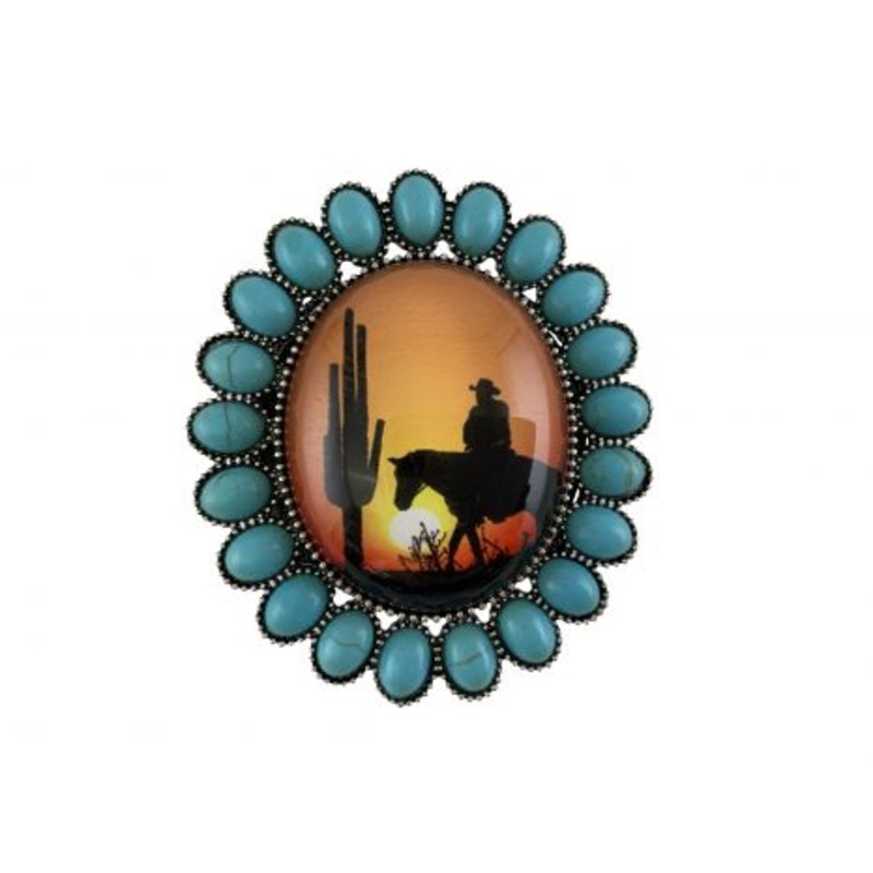 #WG178-SBTQ: Cowboy and Cactus Pop Up Phone Grip w/ Stand- features a teal concho design with weste