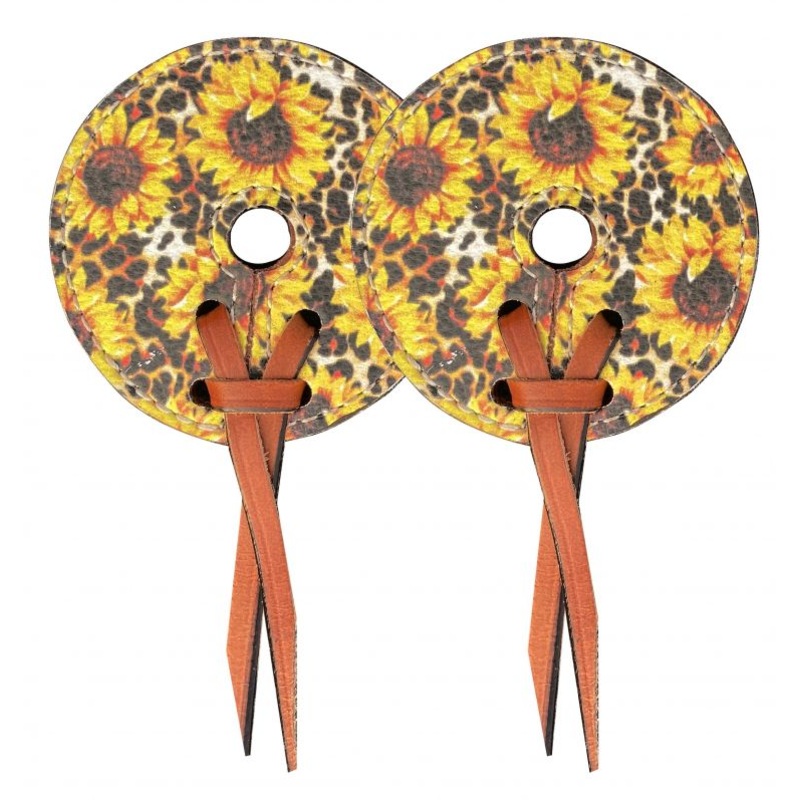 Showman  Leather bit guards with sunflower and cheetah design