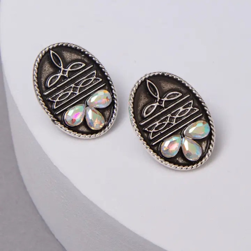 Western Iridescent Oval Post Earrings