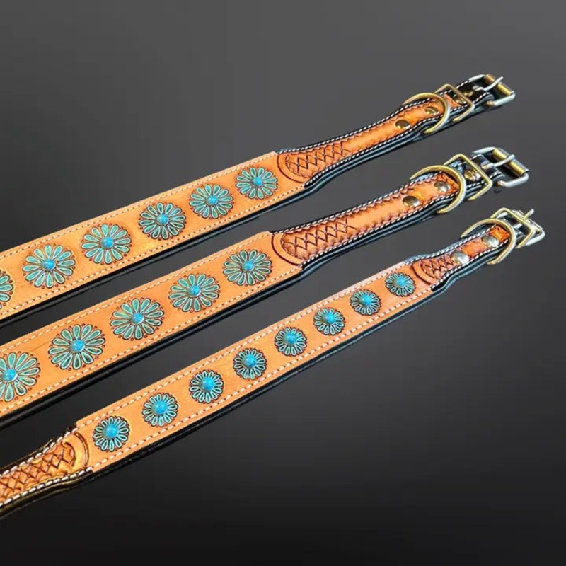 Western Dog Collar – Beaded Blue Flower
