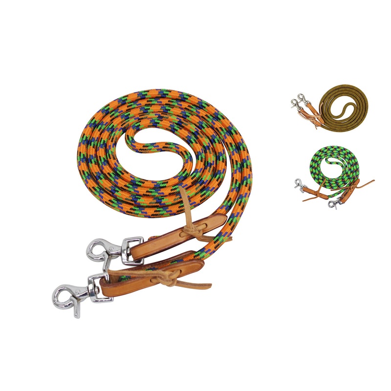 Tahoe Tack Nylon Barrel Reins with USA Leather Ends 3/8″ x 8′