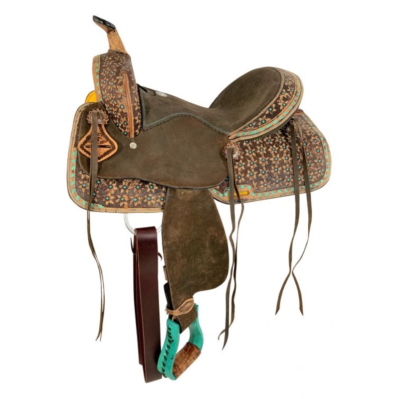 12, 13, 14 or 15 Mirco teal flower tooling barrel saddle