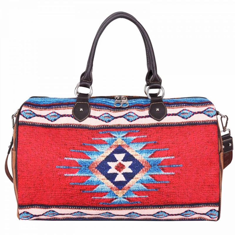 Montana West Red Aztec Print Canvas Weekender Bag