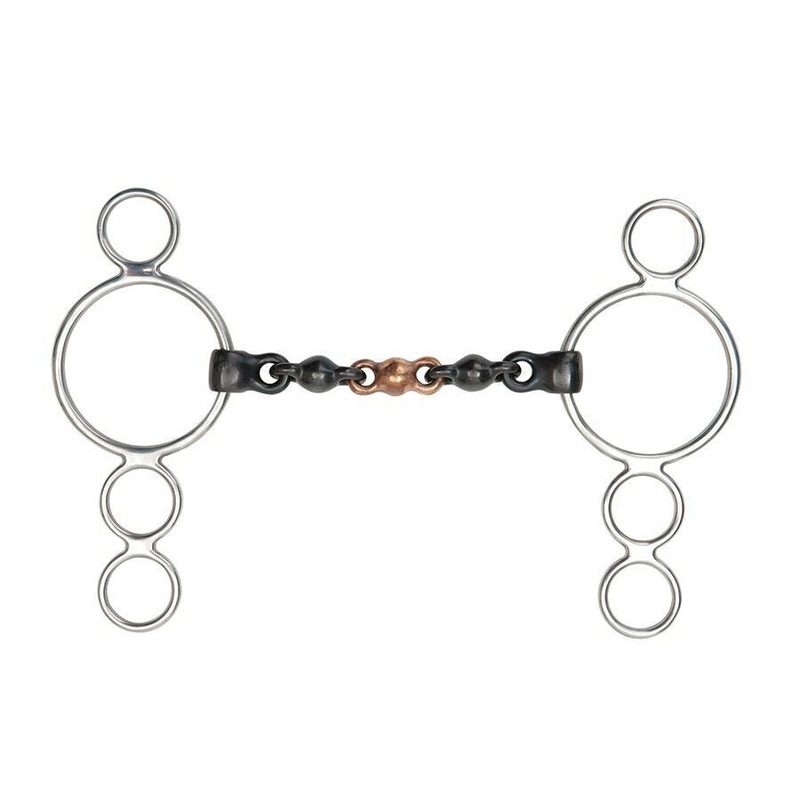 Shires Three 3 Ring Dutch Gag Waterford With Black Sweet Iron Mouth