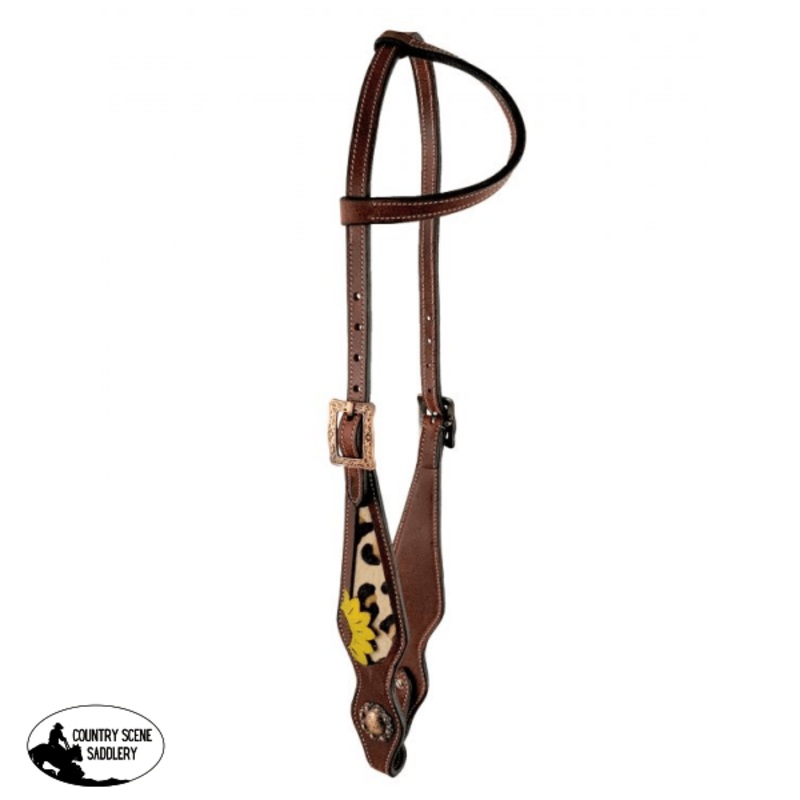 Showman Argentina cow leather One Ear headstall with Cheetah Inlay