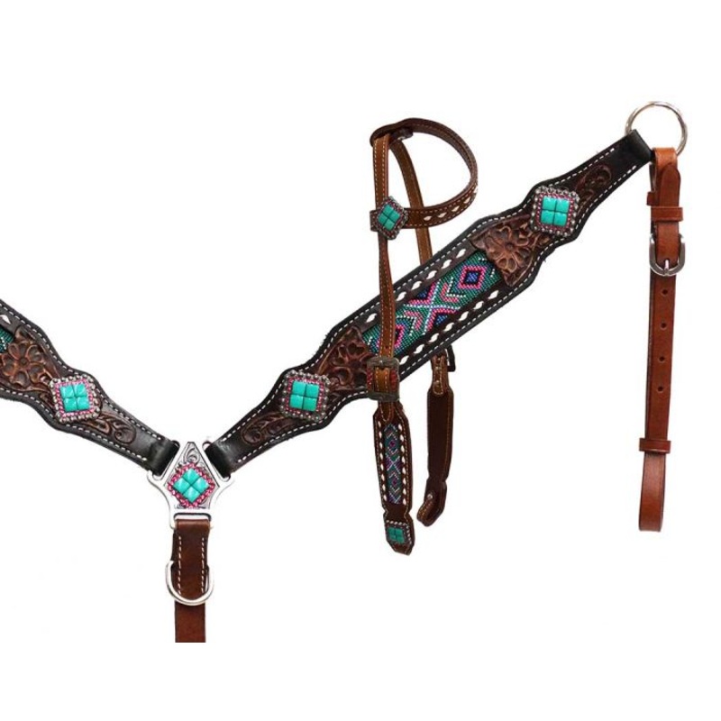 #13522: Showman Headstall and breast collar with beaded inlay