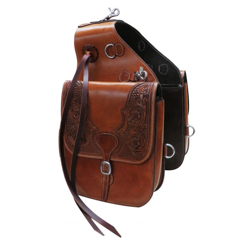#SB-61: Showman  Tooled leather saddle bag with snaps