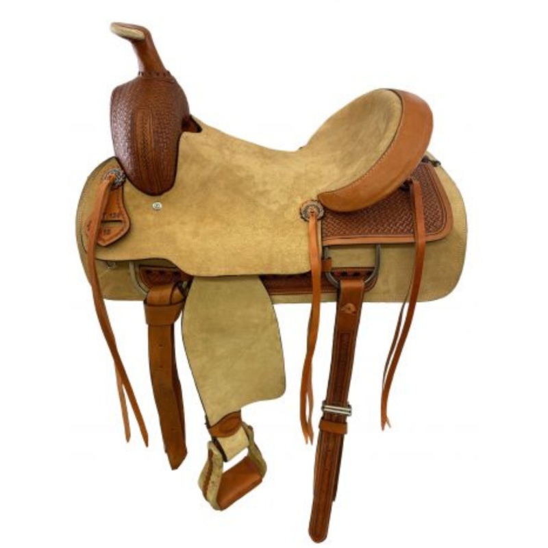 16″ ROPER STYLE SADDLE WITH ROUGHTOUT LEATHER HARD SEAT