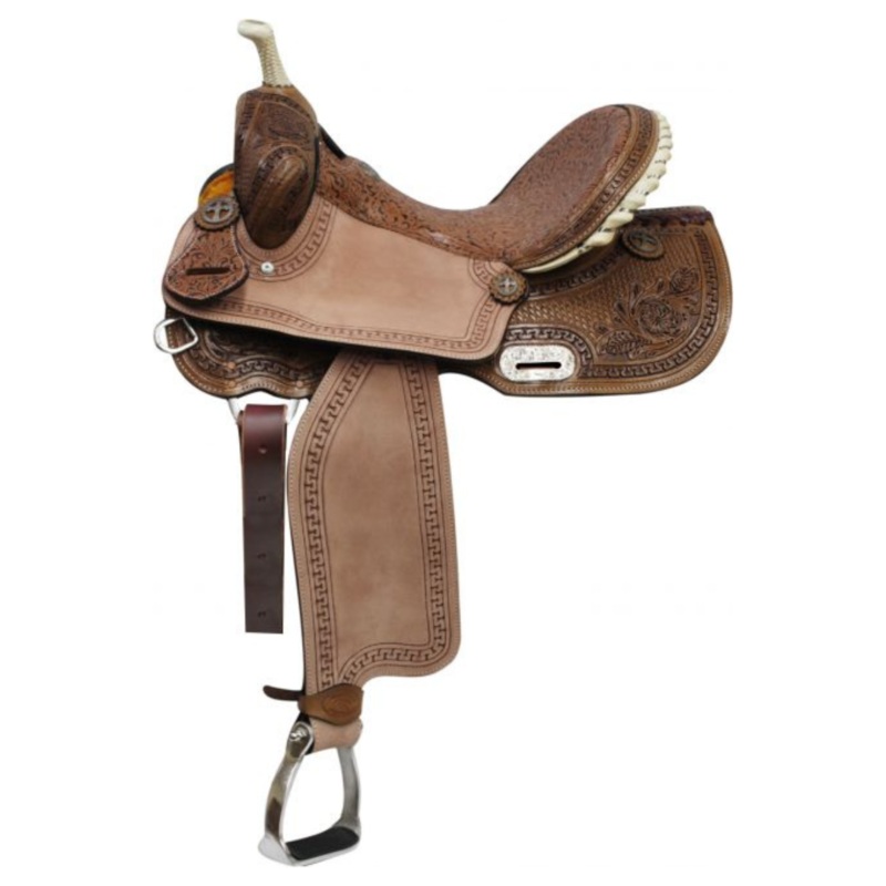 14″ 15″ 16″ DOUBLE T BARREL STYLE SADDLE WITH BROWN FILIGREE SEAT