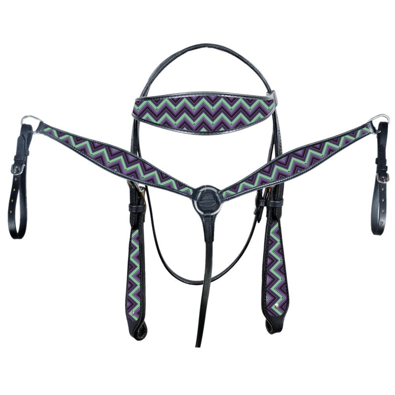 Western Horse Headstall Breast Collar Set American Leather  Hilason