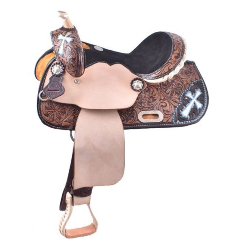 13″ Youth Barrel Style Saddle with Hand Painted Cross Design