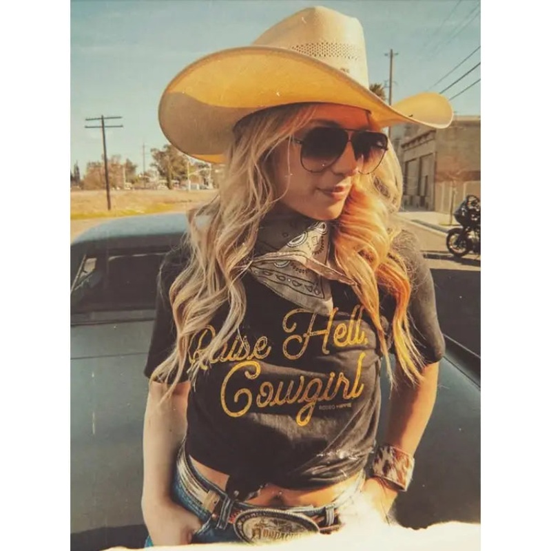 Raise Hell, Cowgirl Tee Black