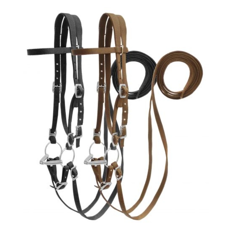 #13198: Showman  Horse Size nylon headstall with snaffle bit