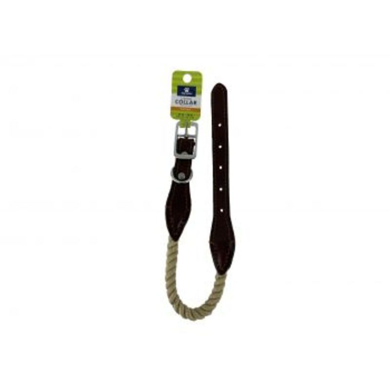 #527847: Top Paw Cotton Rope Dog Collar with Leather Ends