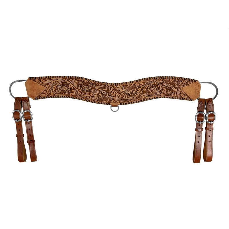 Showman Floral tooled leather tripping collar with black whipstitch accent