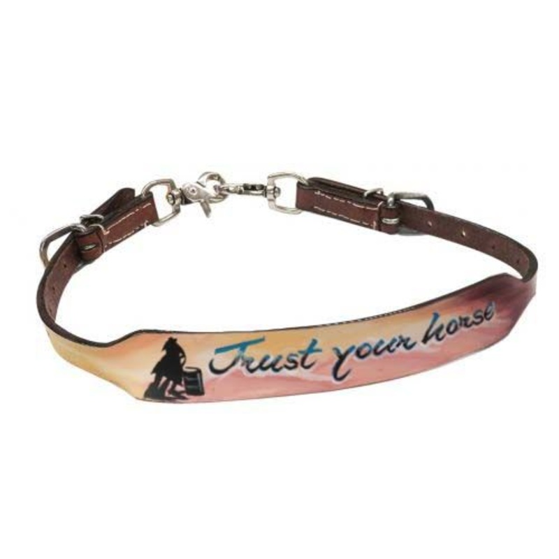 Showman Hand painted Trust Your Horse wither strap with barrel racer design