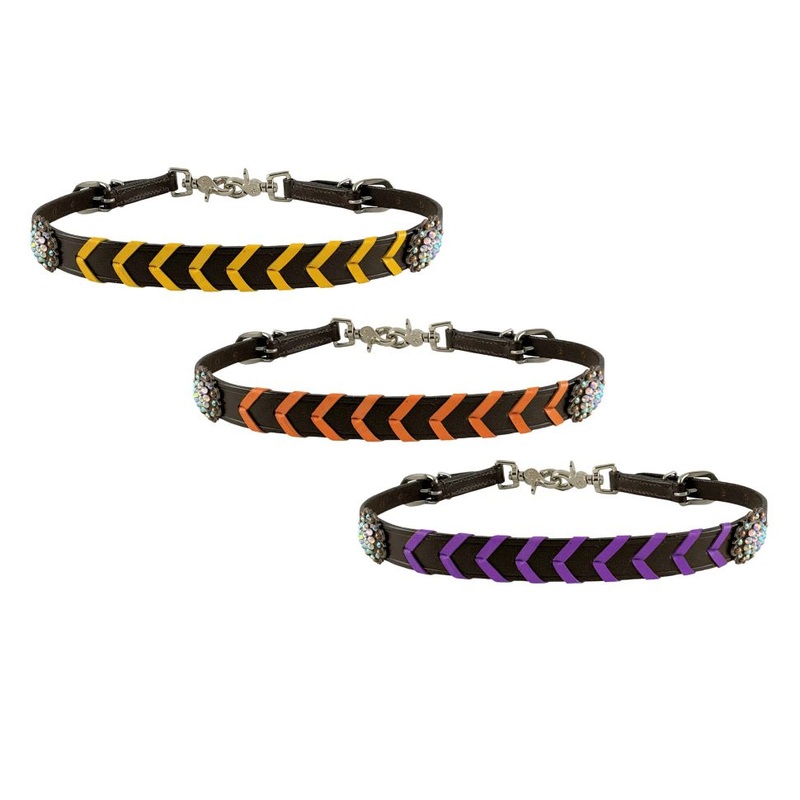 Showman Leather wither strap with colorful rawhide lacing
