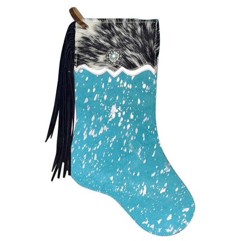 Showman Teal Cowhide Christmas Stocking – Speckled Cuff