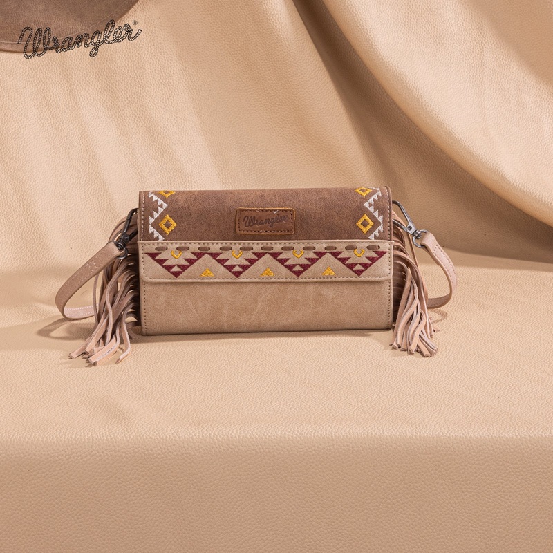 Wrangler Aztec Embroidered Wallet ~ Lt Brown