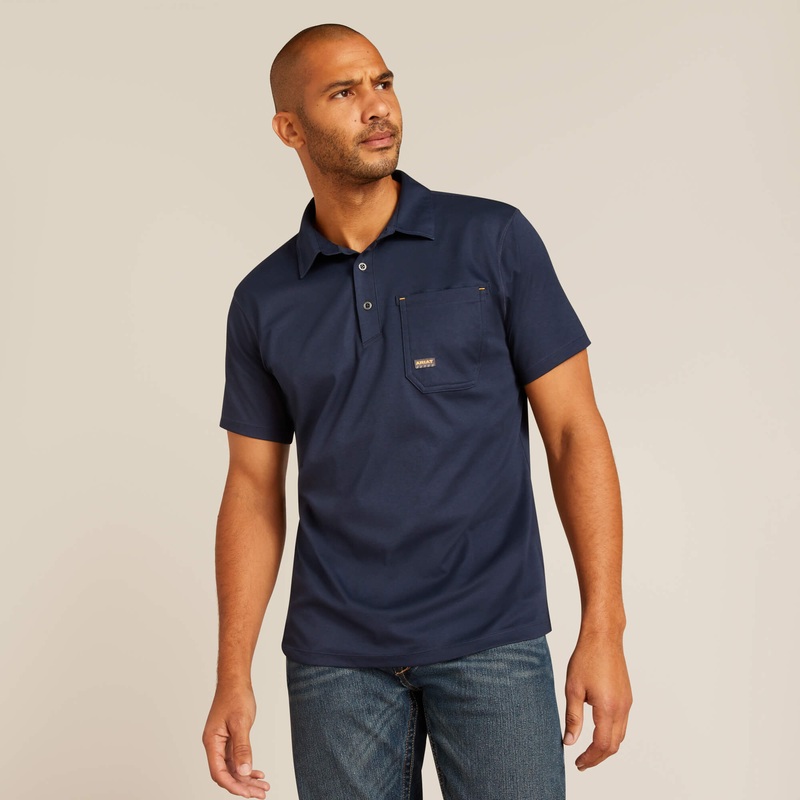 Ariat Men’s Rebar Foreman Short Sleeves Polo Shirt – Navy