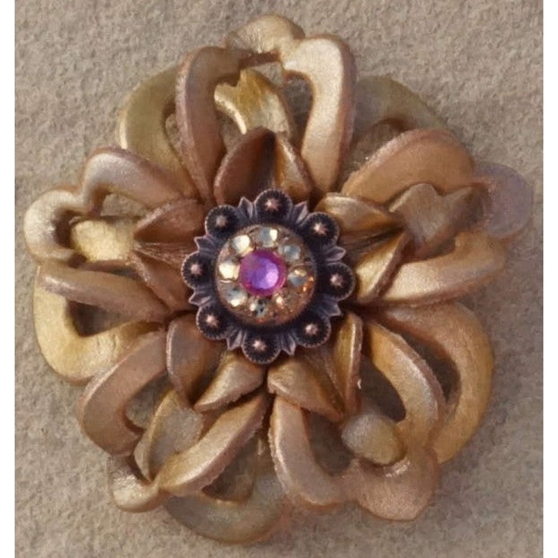Gold Lotus Flower With Copper Pink and Champagne 1″ Concho