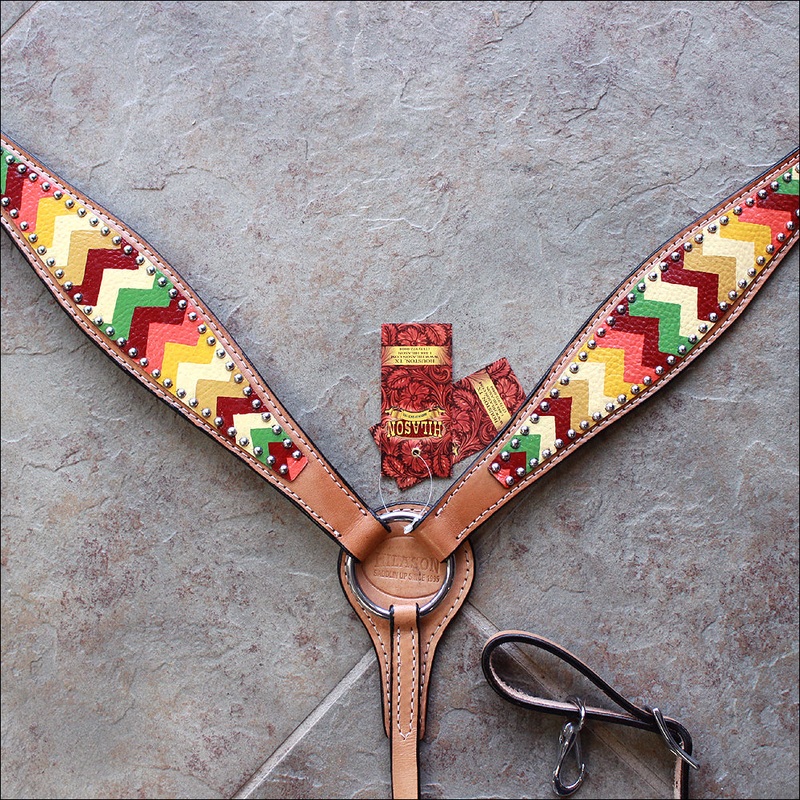 Hilason Western Horse Breast Collar American Leather Aztec Hand Paint