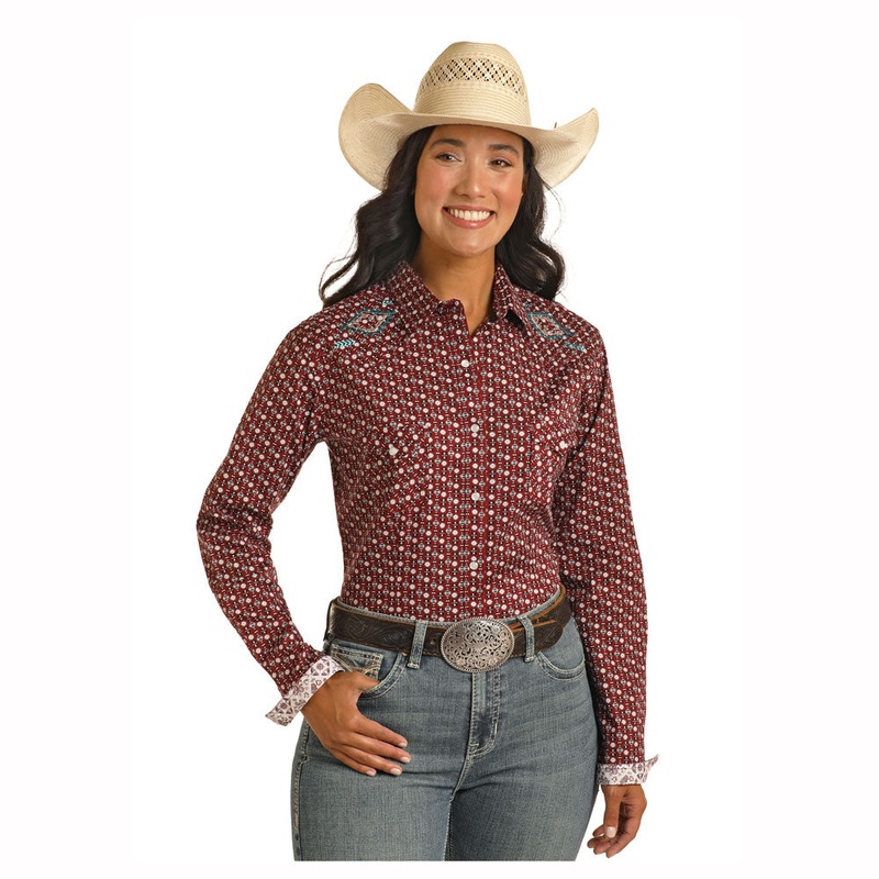 RWN2S03840 Panhandle Women’s Long Sleeve Western Snap Shirt – Maroon