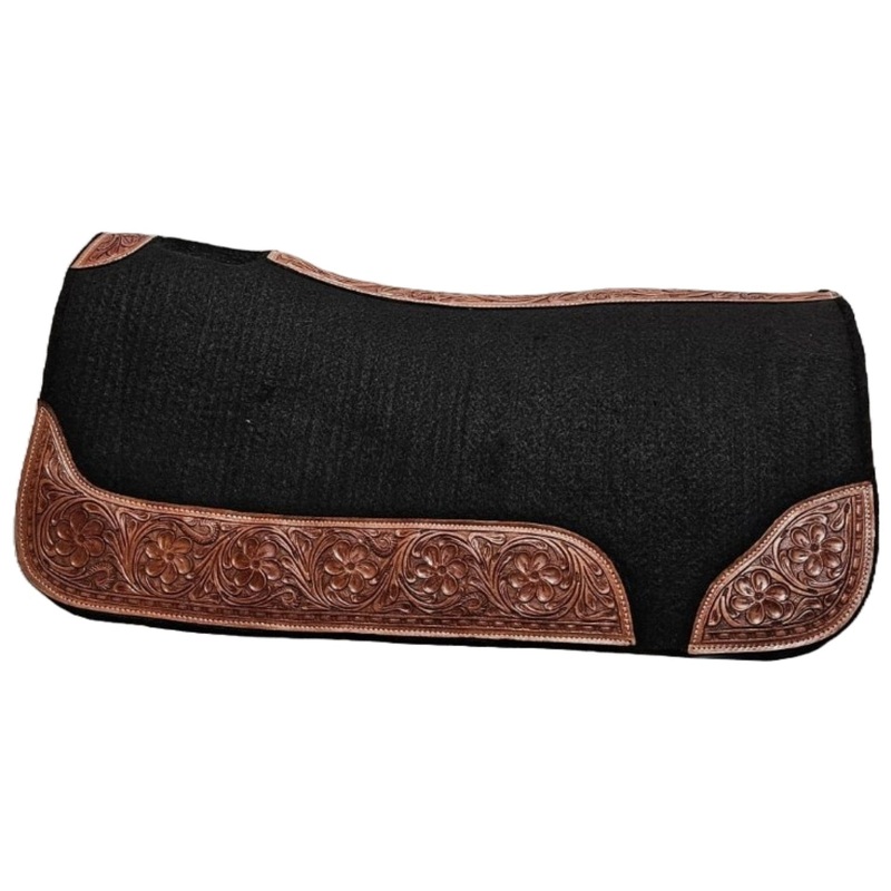 Tahoe Tack Western Wool Felt Saddle Pad with Designer Flower Tooling Durable, Moisture-Wicking Pad for Comfort & Style 31″ x 32″