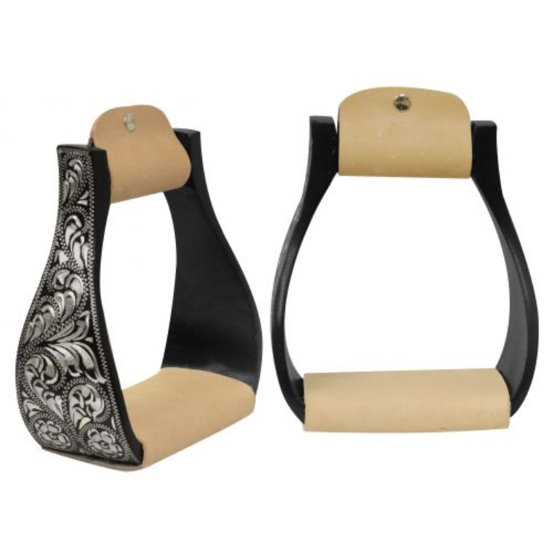 #175869: Showman Black Alluminum Engraved Stirrups