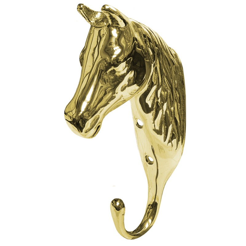 3-D Solid Brass Horse Head Hook