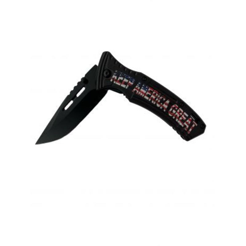 #KS1972-KAG1: Black Tactical Spring Assist America Flag Knife