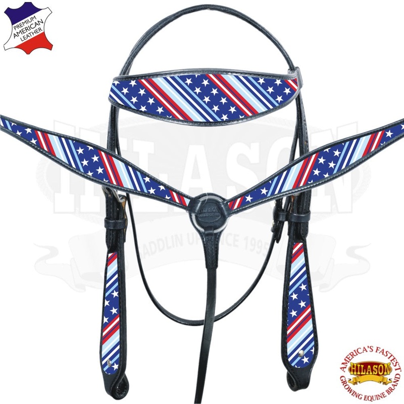 Western Horse Headstall Breast Collar American Leather Set Black Hilason